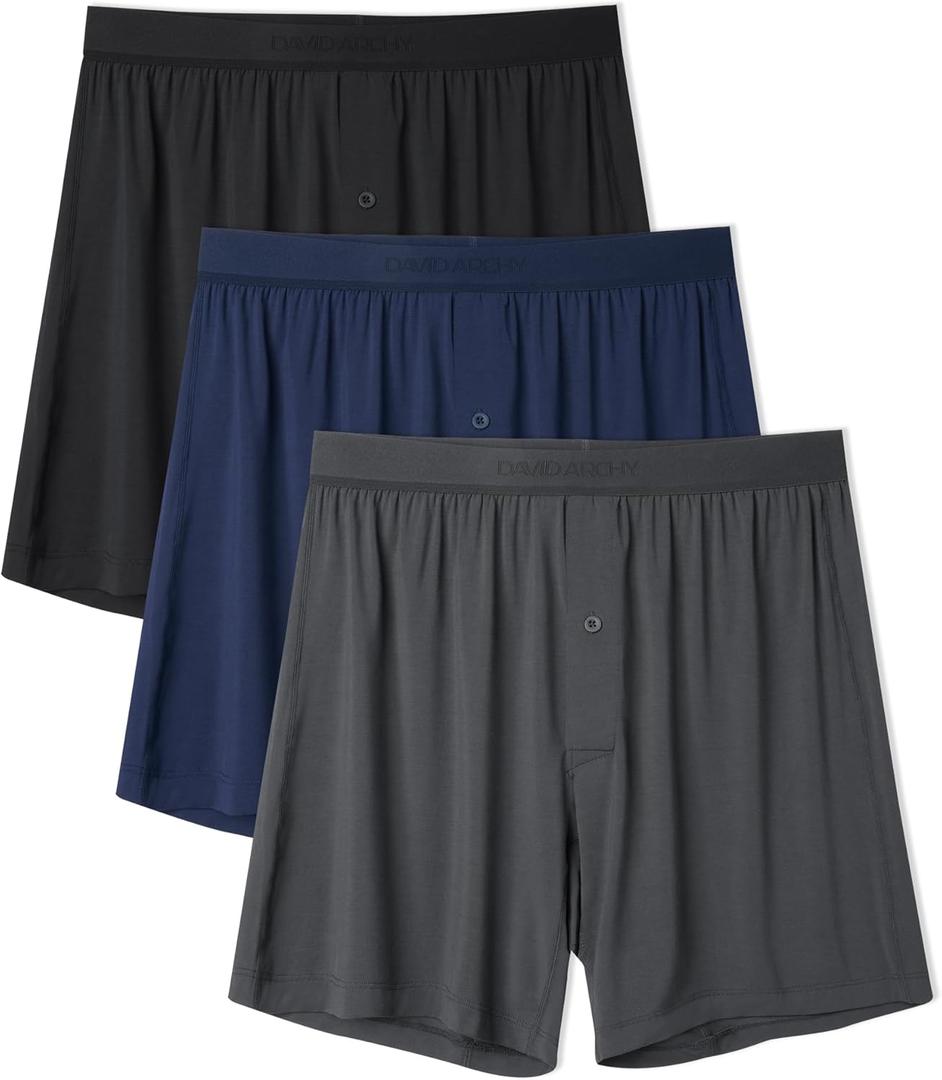 DAVID ARCHY Micro Modal Underwear Soft Mens Boxer Shorts Loose Breathable Boxers for Men 3 Pack(XL,Navy Blue/Black/Dark Gray)