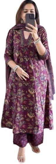 Indian Hand work Angrakha Ethnic Wear Kurta Plazzo With Dupatta(M)