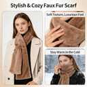 Faux-Fur Pull Through Scarf With Hidden Zipper Pocket for Women, Fur Neck Collar Scarf Cozy Wrap Concealed Storage (Brown)