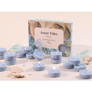 DEVI Ocean Breeze Highly Scented Tea Lights Candles 48 Pack, 3.5-4 Hours Natural Palm Tea Candles for Home Scented, Small Blue Votives with Natural Essential Oils for Gifts