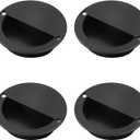 Geesatis 4 Pcs Recessed Door Handles, Flush Pocket Door Handles, Stainless Steel Cabinet Pulls, Nickel Brushed, Diameter 90 mm / 3.5 inch, Black
