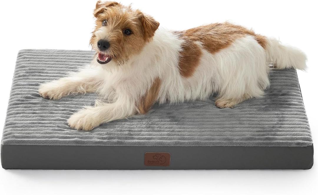 Bedsure ComfyFleece Dog Bed Medium Size Dog - Orthopedic Pet Beds with Removable Washable Cover, NOT Waterproof Egg Crate Foam Puppy Mat, Suitable for Pet Up to 35 lbs, 29"x18"x2.8", NOT for Chewers