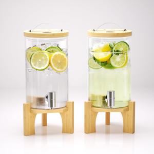 VOVUVK 1.2 Gallon Glass Drink Dispenser For Parties, Beverage Dispenser With Bamboo Wood Stand And Stainless Steel Spigot, Countertop Water Dispenser, Lemonade Dispenser For Wedding, Picnic (2PACK)