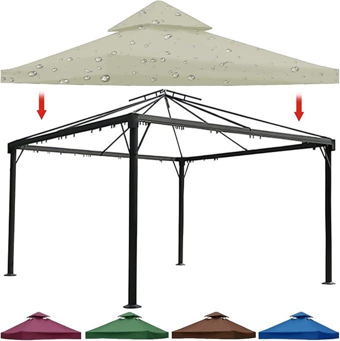 Simplebrand  3x3.75 Gazebo Canopy Replacement Covers 2 Tier Waterproof with Air Vented Top for Outdoor Pergola Patio Oxford Cloth(Top Only)