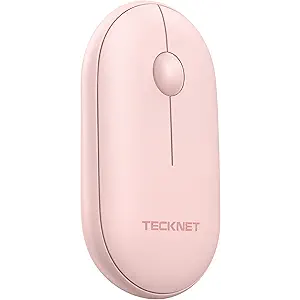 TECKNET Bluetooth Mouse, 2.4G Silent Wireless Mouse for 2 Modes(BT3.0/5.0+2.4Ghz), Contoured Grip with USB Receiver, Quiet Click Portable Compatible with PC, Chromebook, Mac  Pink