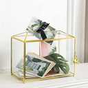 Giadun Glass Wedding Card Box with Slot, Large Clear Card Box 10.2 inch Gold Brass Gift Card Storage Box with Lock for Wedding Receptions, Baby Shower, Birthday Party, Bridal Shower