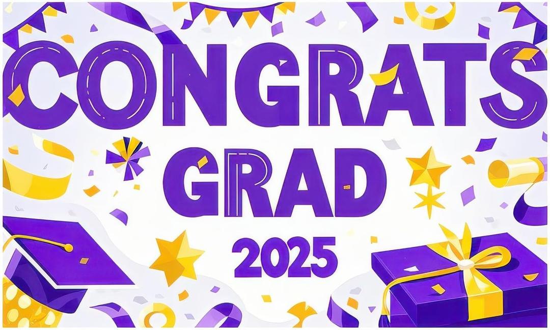 Graduation Banner 2025 Congrats Grad for Party Decor Graduation Backdrop Congratulations Banner Purple and Yellow Congrats Grad Theme 71x43 Inches Perfect for Events and Celebrations