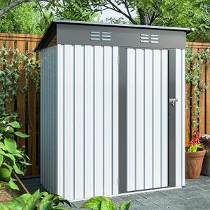 PURE&EASY Outdoor Storage Shed, Galvanized Metal Garden Shed with Lockable Doors, Tool Storage Shed for Patio Lawn Backyard Trash Cans, 166*40*10.5 cm