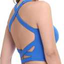 romansong Strappy Yoga Sports Bras for Women Padded Criss-Cross Back Tank Tops (Large, Sapphire Blue)