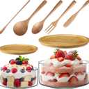 Qinyoung 2 Pack Large Trifle Bowls with Lids 9 Inch and 6.9 Inch Clear Glass Large Salad Bowl for Cake, Baking, Dessert, Fruit and Party DIY with 5 Pcs Wood Serving Utensils, Microwave Dishwasher Safe