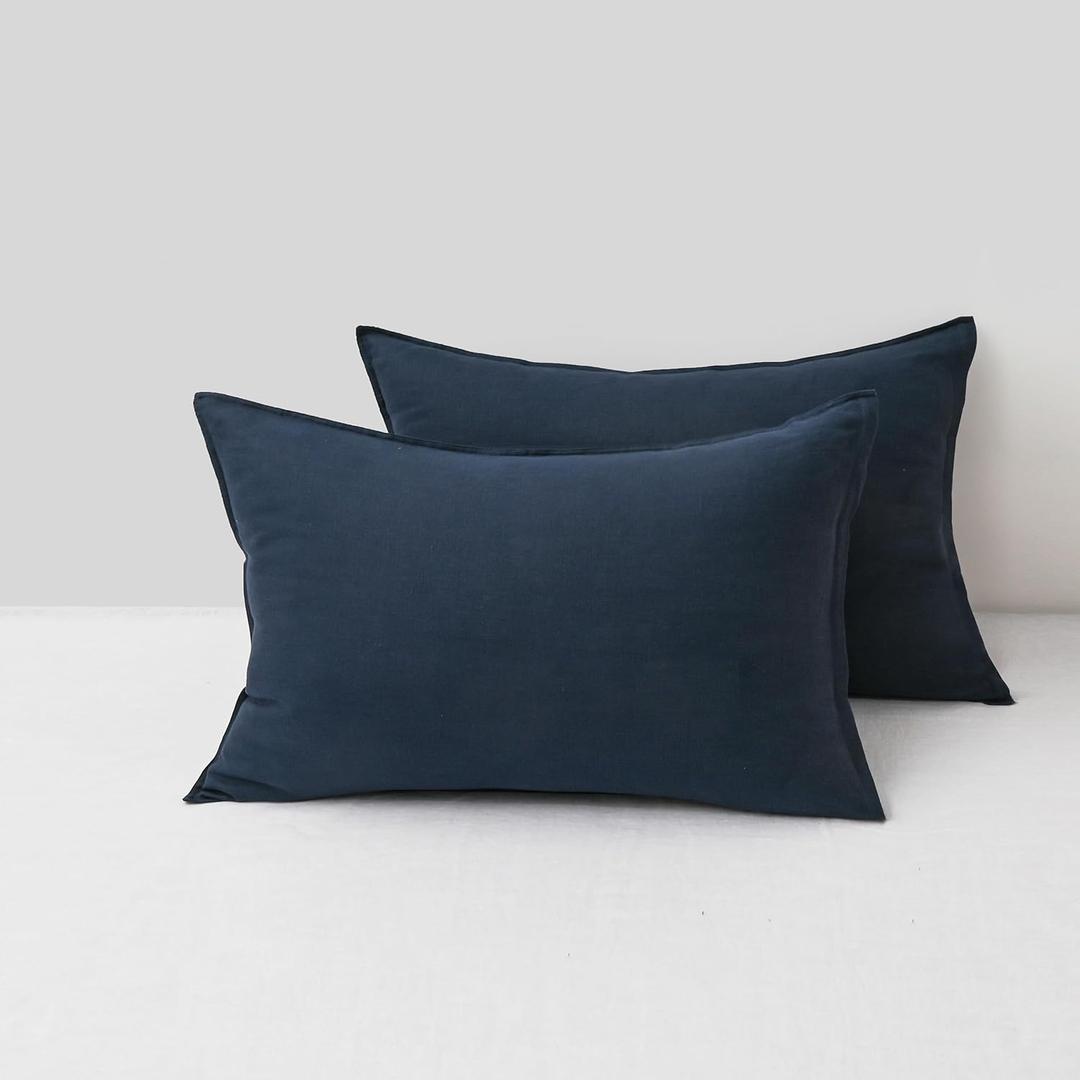 CHUFFED Linen Pillowcases 2 Pack 100% Linen Standard Pillow Cases, Breathable and Cooling Washed Pillowshams with Zipper Closure, 20x26 Inches, Navy Blue