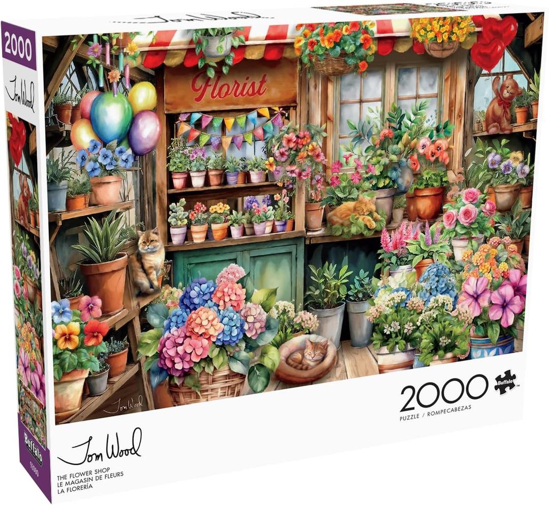 Buffalo Games Jigsaw Puzzles for Adults 2000 Pieces - Tom Wood - The Flower Shop - Hard Adult Puzzle with Reference Poster, Fun, Unique & Challenging for All Abilities, Large 38.5 x 26.5