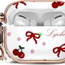 Maxjoy for Cute Airpods Pro 2 case with Safety Lock,Compatible Airpods Pro Case 2nd/1st Gen,Compatible Red Bow Cherry AirPods Case Cover for Women Girly with Keychain-Transparent