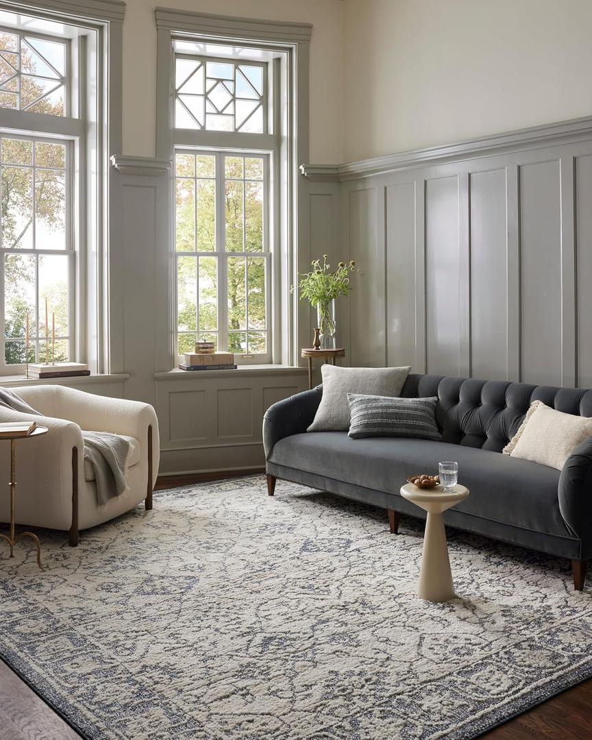 Loloi Magnolia Home by Joanna Gaines Gigi Collection GIG-02 Ivory/Blue 6'-7" x 9'-2" Area Rug
