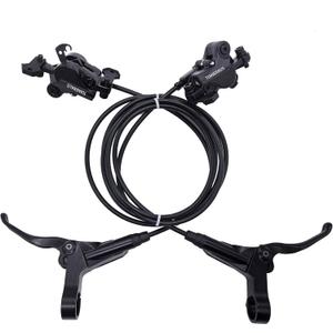 Mountain Bike Hydraulic Brake 2-Pistons, Left Front 1000mm Right Rear 2000mm Adapter Aluminum Alloy Hydraulic Bike Brakes, PM Adapter, Resin Pads, Black (Front&Rear PM)