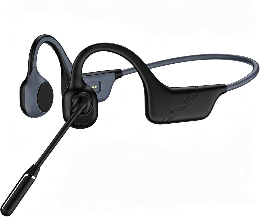 Meetings Open-Ear Headphones with Rotatable Noise-Canceling Boom Mic, Bone Conduction Bluetooth 6.0 Headphones with One-Touch Mute&Magnetic Charging for All-Day Use,Perfect for Driving Learning(Black)