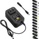ALITOVE 30W Universal Power Adapter Adjustable AC Adapter 3V 4.5V 5V 6V 7.5V 9V 12V 2.5A Max Variable Power Supply 100V-240V AC to DC 3V~12V 0.5A 1A 1.5A 2A with 5V 2.1A USB Port 14 Tips, 4.9FT Cord