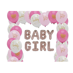 30 Pack Hanging Set, Scratch Paper Art Kit for Kids, Decorations, 
Girl Rose Gold Balloons, Baby Shower Party Decorations (16 in, 44 Pieces) - Baby Shower Decoration