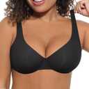 FeelinGirl Bras for Women Unlined No Padding Comfort Underwire Plus Size Full Coverage Seamless Plunge Everyday Bras (38DD, Black)