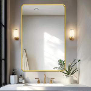 Delma Bathroom Mirror, Sleek Wall Mirror for Over Sink, Tempered Glass, Anti-Rust, Hangs Horizontally or Vertically for Bathrooms, Bedrooms & Entryways(40x28, Gold)