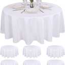 Kesfey 6 Packs Round Tablecloth 108 Inches White Polyester Table Cloths Stain and Wrinkle Resistant Tablecloths for Round Tables Washable Circle Fabric Tablecovers for Wedding Camping Banquet Parties