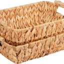 Wicker Storage Baskets with Wooden Handles, Hand-Woven Water Hyacinth Storage Organizers for Throw Blankets, Bedroom, Living Room, Laundry(2 Pack)