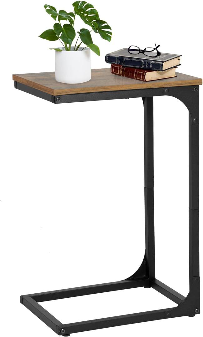 PayLessHere C-Shaped End Table Couch Table That Slide Under Small Side Tables for Sofa and Bed Large Desktop TV Tray for Living Room,Bedroom, Bedside,Small Space,Home Office,Brown