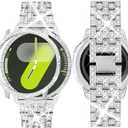 SUPOIX Band with Case ONLY Compatible for Samsung Galaxy Watch 7 44mm, 20mm Women Bling Replacement Strap & PC Protective Bumper Face Cover for Galaxy Watch 7 44mm (Silver/ 44mm)