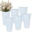 vensovo 12 Inch Galvanized Metal Vases for Flowers - 6 Pcs Farmhouse Decorative Tall Flower Bucket with Handles, Rustic French Tin Planter Buckets for Wedding Decor (Pure White)