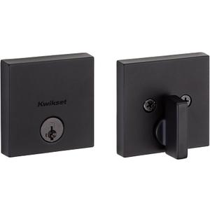 Kwikset Downtown Deadbolt Lock, Matte Black Square Exterior Keyed Front Entry Door, Pick Resistant SmartKey Rekey Security, Single Cylinder Dead Bolt, with Microban Protection