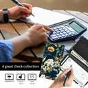 Checkbook Cover for Personal Checkbook, Cute PU Leather Check Book for Women & Men, Slim Checkbook Holder with Pen Holder and Built-in Clear Plastic Divider Dark Floral Lily
