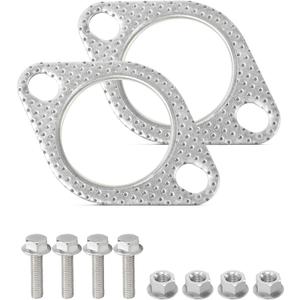 2PCS Exhaust Gasket,Good Sealing Exhaust Flange Gasket Kits with 2 Gaskets,Exhausts Bolts/Nuts & Cleaning Brush,Muffler Gaskets Car Accessories Fits 2.5" Pipes for Vehicles