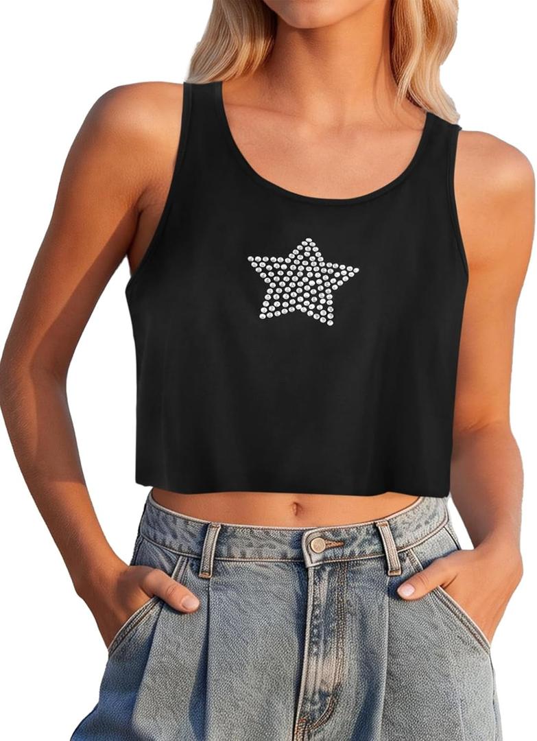 Remidoo Women's Casual Sleeveless Color Block Cropped Top Crewneck Tank Top Shirts (X-Large)