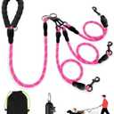 No Tangle 3 Dog Leash - Main Lead Rope with Padded Handle, Three Detachable Leash Splitters, Heavy-Duty Clip, 4.76ft for Walking, Running, Small, Medium, Large Dogs (Pink)