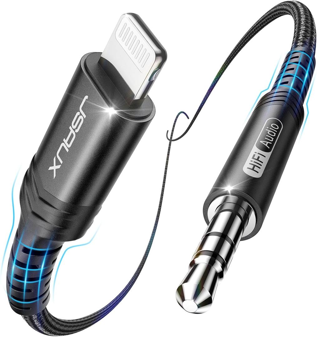 JSAUX Apple MFi Certified Lightning to 3.5mm Audio Cable 6FT, AUX Cord for iPhone Headphones Jack Compatible with iPhone 14/14 Plus/14Pro/13/13 Pro Max/12/12 Pro/11 Pro/X/XS/XR/8/Car Stereo-Black