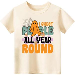 Halloween Shirt for Kids  Cute Skeleton Pumpkin Ghost Holiday T-Shirt for Toddler Boys& Girls, 2T-8T (5-6 Years, Round)