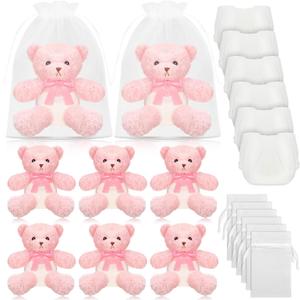 6 Sets Bear Blindfolded Diaper Changing Coed Baby Shower Games Kit Baby Dolls Bears Diapers for Bridal Shower Gender Reveal Games Prizes Gifts for Adults Boys Girls (Pink)