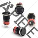 APIELE Latching Push Button Switch 16mm 0.63'' 12V- 24V DC LED SPDT 1NO1NC Aluminium Alloy Metal Push Button Switch with Pigtail 6PCS (Black Shell-Blue, 16MM)