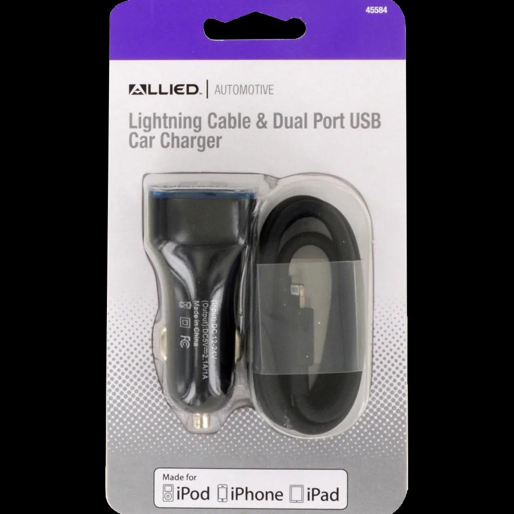 Allied Lightning Cable and Dual Port USB Car Charger
