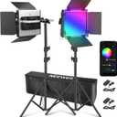NEEWER Upgraded 660 PRO II RGB LED Video Light with App Control & Tripod Stand Kit, Pack of 2 50W/1% Min Dimming/CRI97+/3200~5600K Key Lighting for Game Streaming YouTube Recording Studio Photography