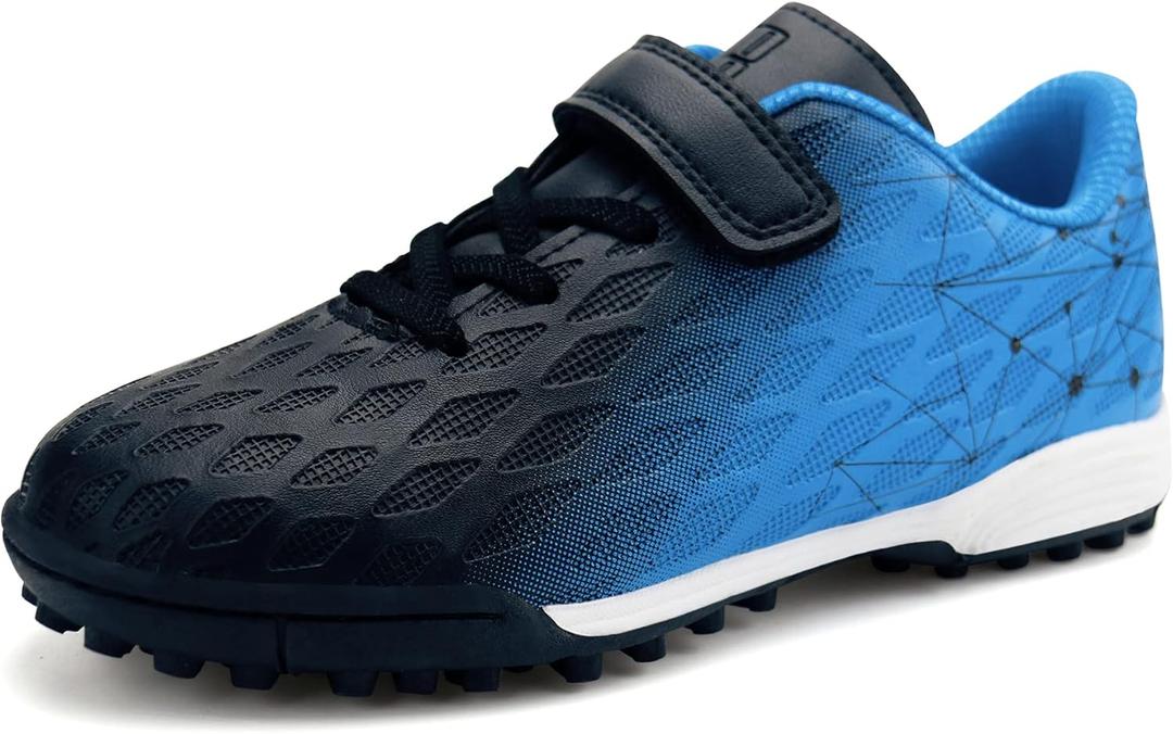 brooman Kids Indoor Soccer Shoes Boys Girls Soccer Cleats Athletic Turf Shoes (9 Toddler, Black Blue)