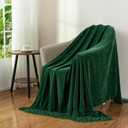 Chenille Throw Blanket for Couch with Tassels,60"X80" Soft Cozy Lightweight Knitted Boho Decorative Blankets for Bed and Sofa,Dark Green