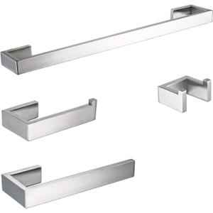 BAGNOLUX Brushed Nickel Bathroom Hardware Set 4 Pieces, Bath Towel Holder Set SUS304 Stainless Steel, Towel Racks Set for Wall Mount, Square Bathroom Accessories Set Towel Bar Heavy Duty