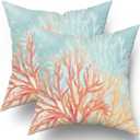 Giwawa Coastal Coral Throw Pillow Covers 16x16 Set of 2, Retro Vibe Pillow Cushion Cases, Modern Decorative Square Pillowcases for Sofa Couch Bedroom Living Room Car