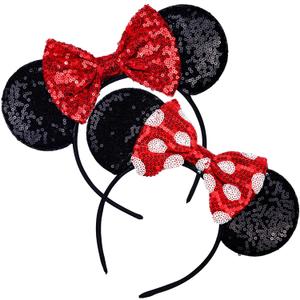 Mouse Ears Bow HeadbandsSequin Classic Red Polka dot Mouse Ears Headband for Cosplay Costume Party DecorationsBirthday Party (HU DIEJIE)