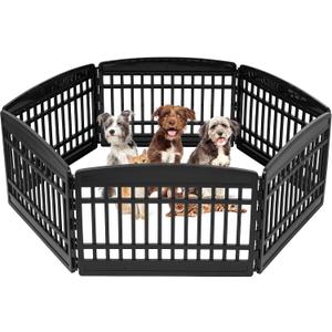 IRIS USA 24" 6-Panel Pet Dog Puppy Playpen, Indoor/Outdoor Dog Pen, 60 x 60 x 24, Foldable, Customizable, Black (24" H - 6 Panel)