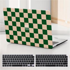 Compatible with MacBook Pro 13 inch Case M2 2024, 2023, 2022-2016 A2338 M1 A2251 A2289 A2159 A1989 A1708 A1706, Checkered Textured Cream Plastic Hard Shell & Keyboard Cover, Checkerd Green