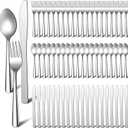 BBTO 100 Pcs Silverware Set for 33 Stainless Steel Flatware kit Mirror Polished Kitchen Utensils Cutlery Set with Square Edge Include 33 Spoon and Knife 34 Fork Tableware for Home, Dishwasher Safe