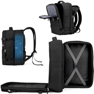 coowoz Large Travel Backpack For Women Men, Carry On Backpack,Hiking Backpack Waterproof Outdoor Sports Rucksack Casual Daypack Expandable Heavy Duty Extra large Backpack Black Expansion (45L)