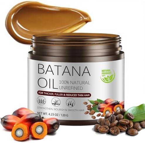 100% Raw Batana Oil for Hair Growth & Thinning Hair, Dr. Sebi Approved Cold-Pressed Formula, Repairs Dry, Damaged Hair & Soothes Scalp, Frizz Control for Lasting Strength & Shine (4.23 Fl Oz)